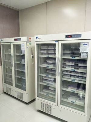 Kulkas Farmasi Penyimpanan Vaksin Pintu Kaca Ganda Berkualitas Tinggi Dengan Lampu Interior LED